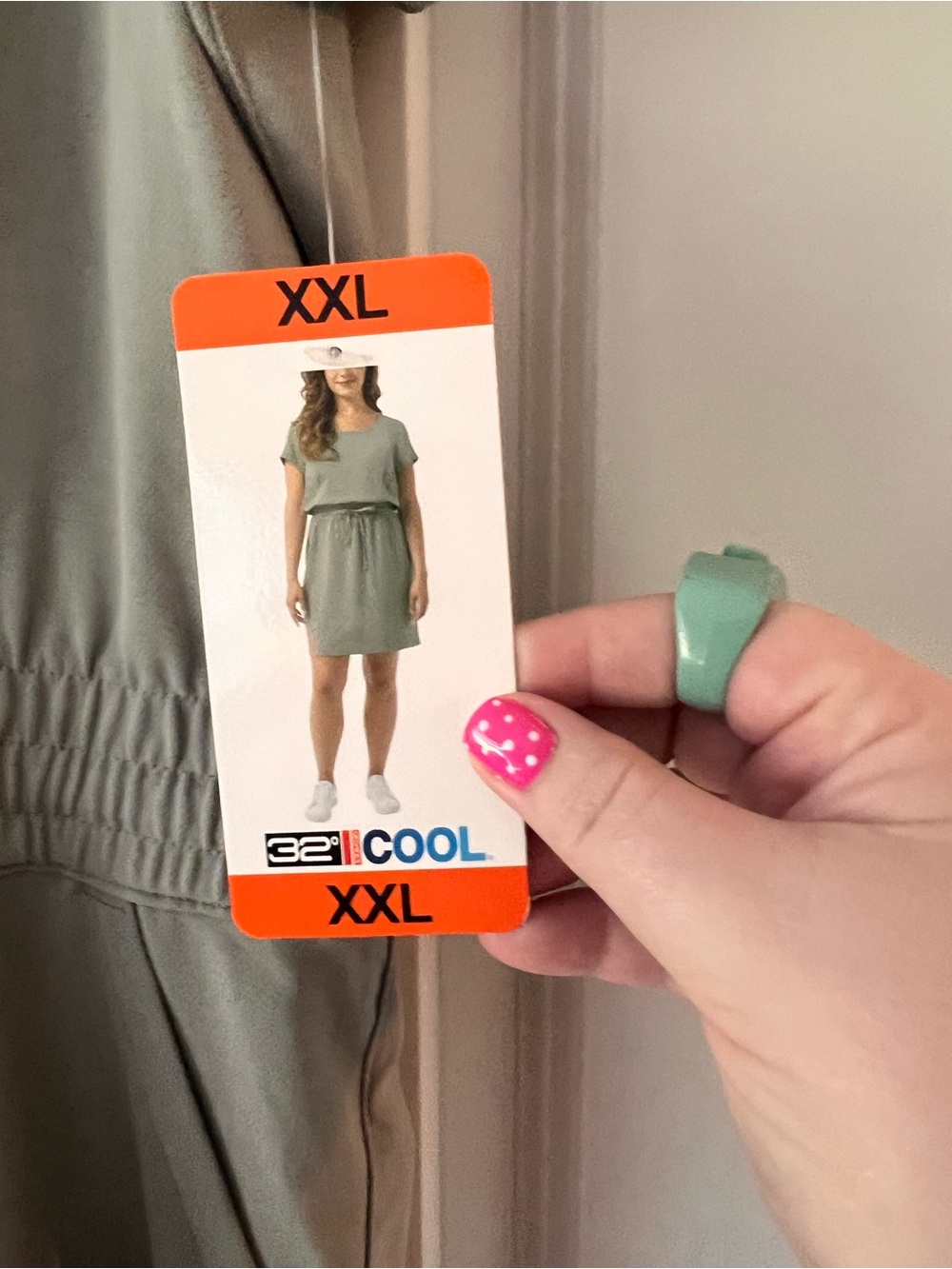 NWT 32 COOL Scoop Neck Short Sleeve Drawstring Waist Dress - Sage Green XXL - Picture 2 of 4
